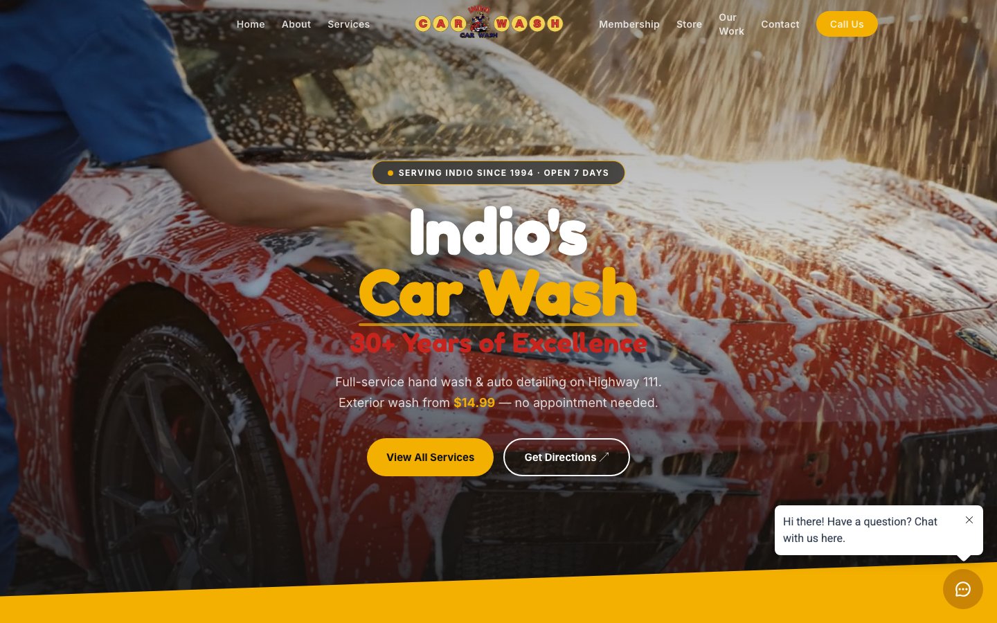 Indio Car Wash live website homepage